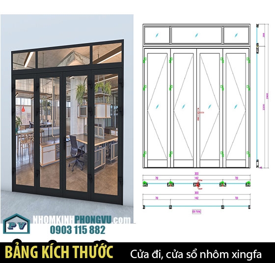 Phong Thủy kích thước Vàng cho cửa đi, cửa sổ nhôm xingfa 1, 2, 3, 4 cánh đầy đủ nhất